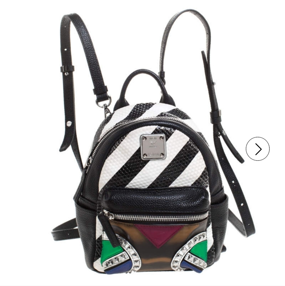 Authentic MCM Stylish Black and White Women's Backpack